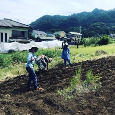 合宿お待ちしてまーす！（相模湖メンバーの方の畑で大豆の種まきしました）